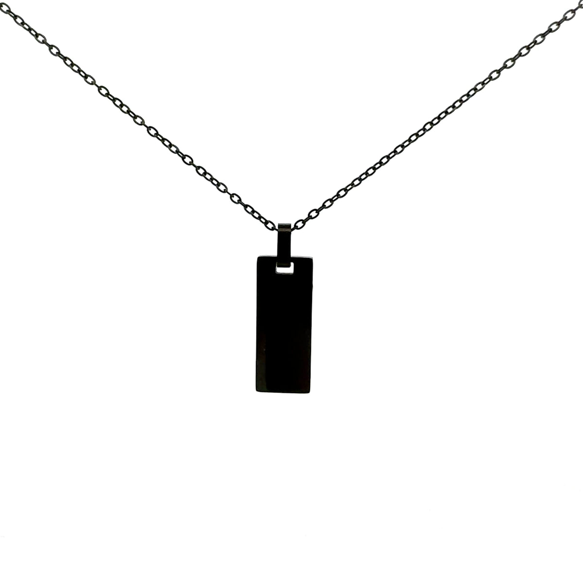 Stainless Steel Black Plated 25x10mm Engravable Dog Tag Pendant - 18&quot;