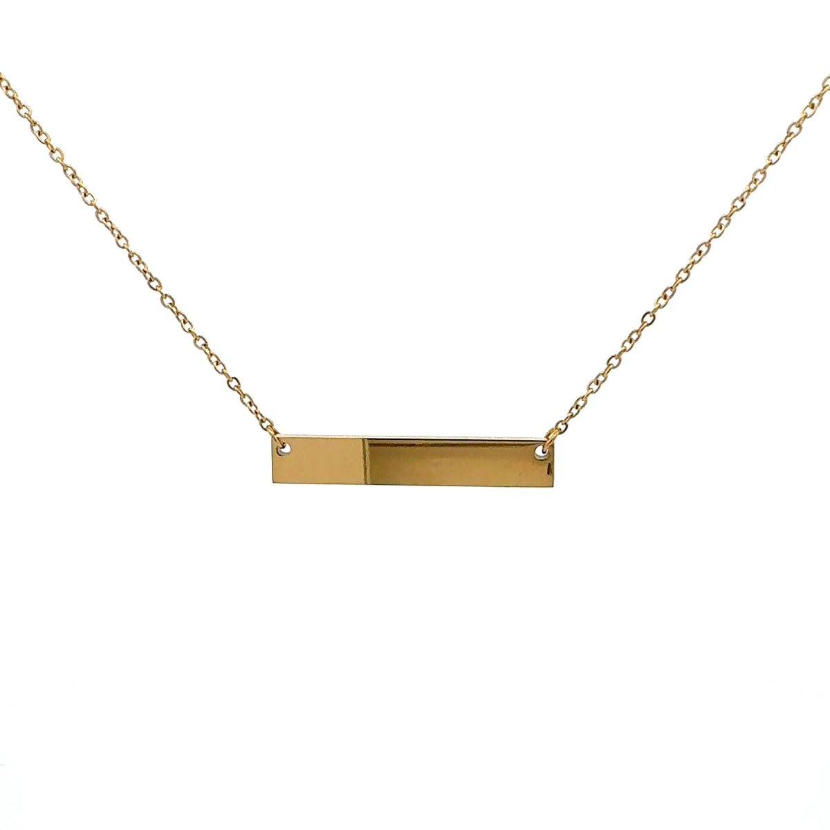 Stainless Steel Yellow Gold Plated 7x35mm Engravable Bar Pendant - 18&quot;