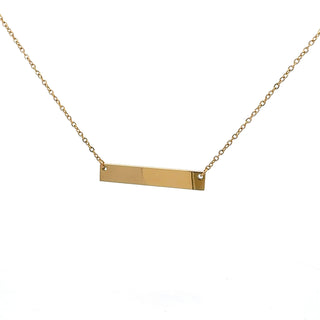 Stainless Steel Yellow Gold Plated 7x35mm Engravable Bar Pendant - 18"
