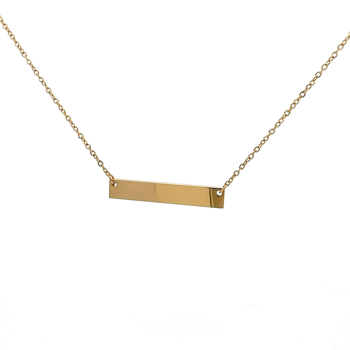 Stainless Steel Yellow Gold Plated 7x35mm Engravable Bar Pendant - 18&quot;