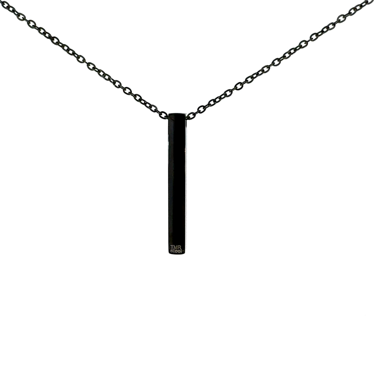 Stainless Steel Black Plated 39X5mm Engravable Bar Pendant - 18&quot;