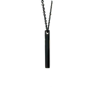 Stainless Steel Black Plated 39X5mm Engravable Bar Pendant - 18"