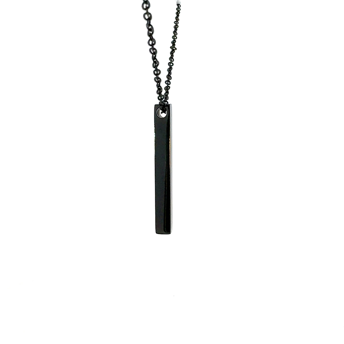 Stainless Steel Black Plated 39X5mm Engravable Bar Pendant - 18&quot;