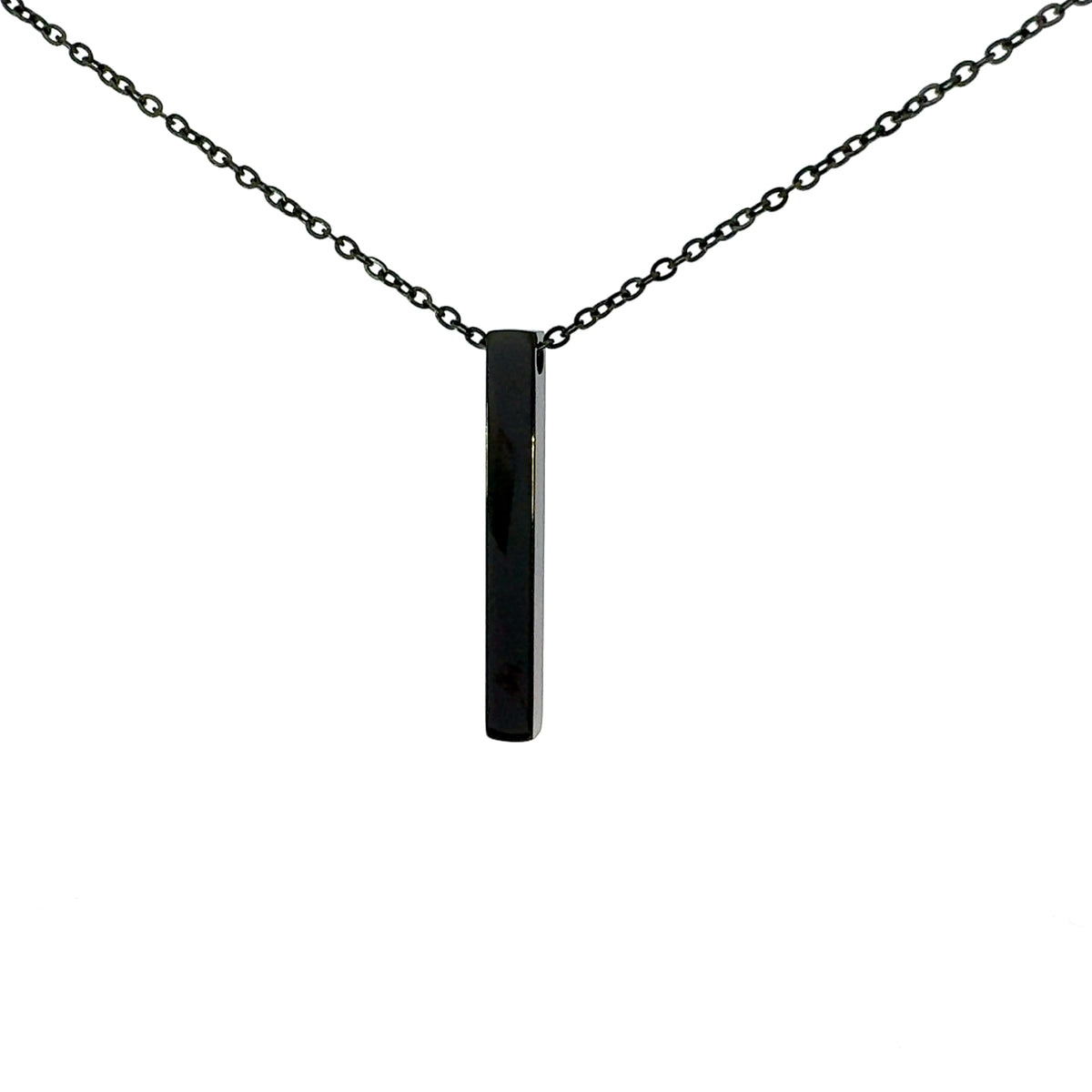 Stainless Steel Black Plated 39X5mm Engravable Bar Pendant - 18&quot;