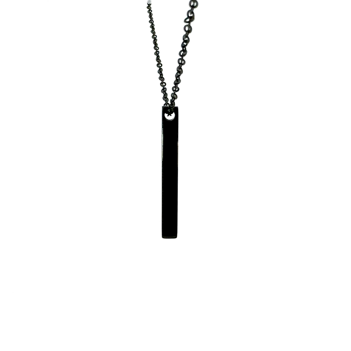 Stainless Steel Black Plated 39X5mm Engravable Bar Pendant - 18&quot;