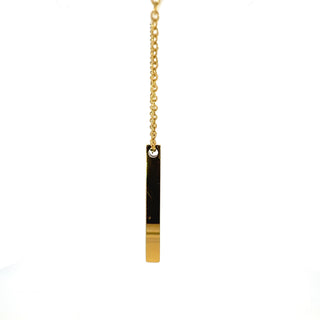 Stainless Steel Yellow Gold Plated 39X5mm Engravable Bar Pendant - 18"