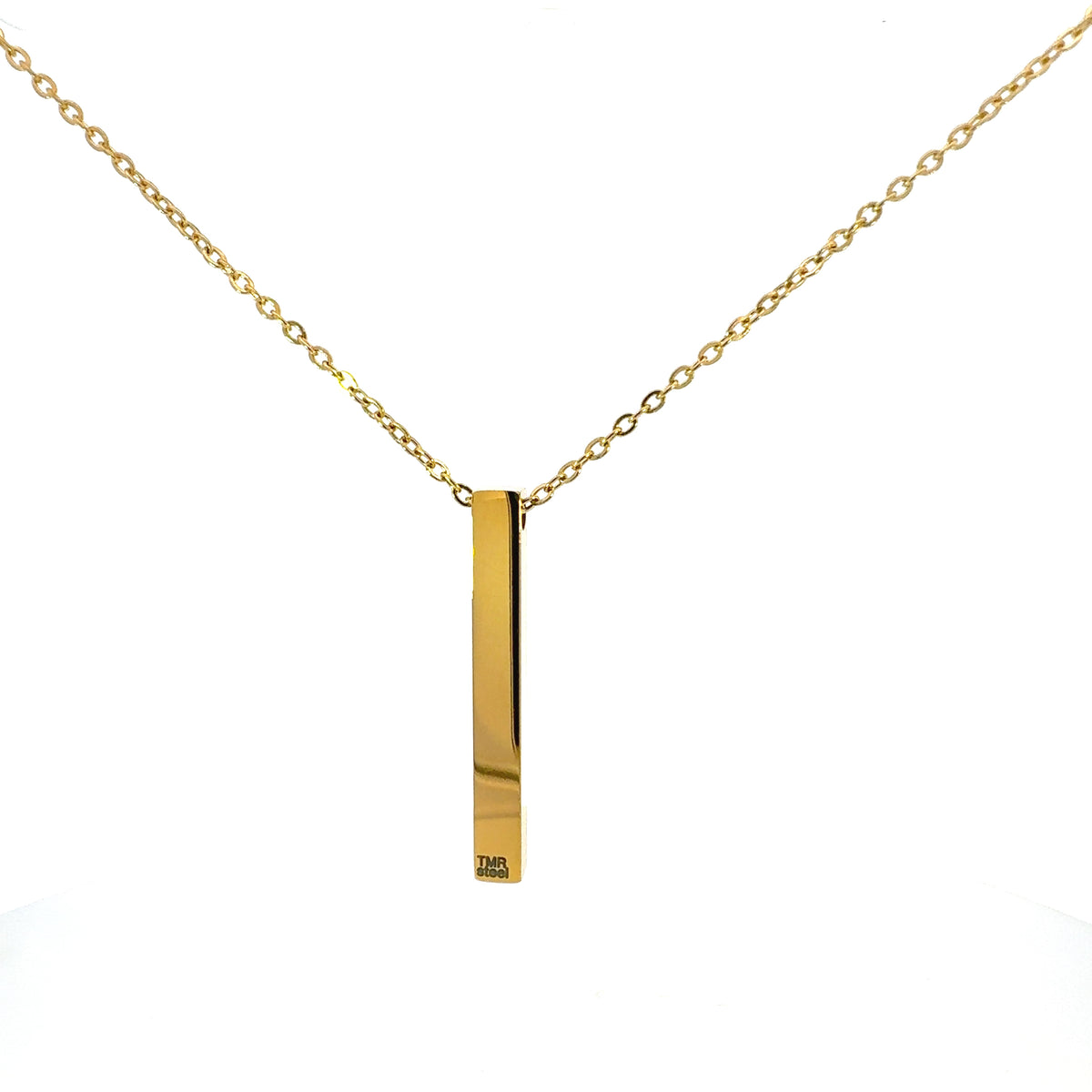 Stainless Steel Yellow Gold Plated 39X5mm Engravable Bar Pendant - 18&quot;