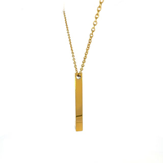 Stainless Steel Yellow Gold Plated 39X5mm Engravable Bar Pendant - 18"