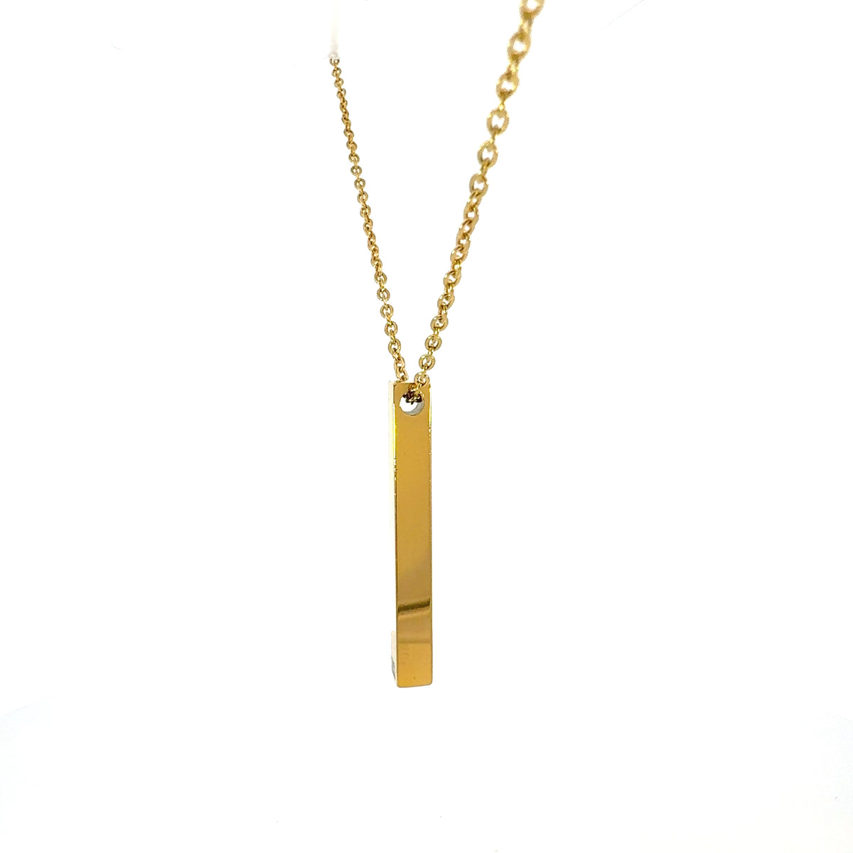 Stainless Steel Yellow Gold Plated 39X5mm Engravable Bar Pendant - 18&quot;