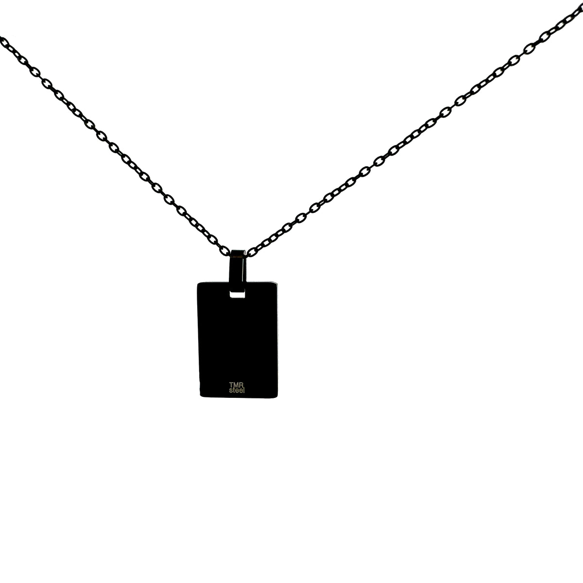 Stainless Steel Black Plated 22x20mm Engravable Dog Tag Pendant - 18&quot;