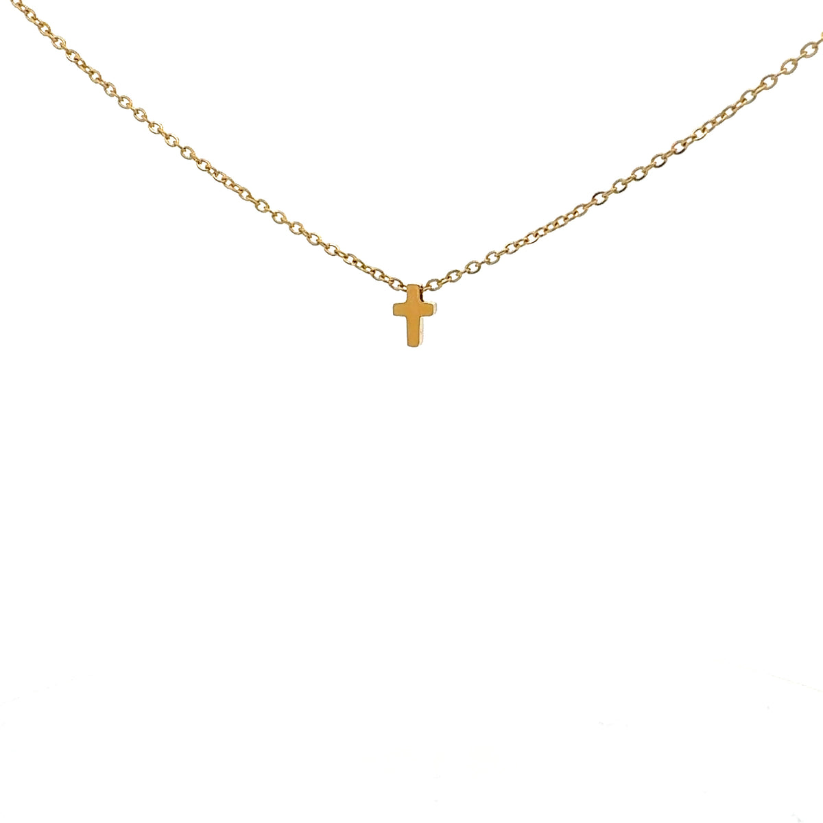 Stainless Steel Gold Plated 8.5X6mm Cross Pendant - 18&quot;