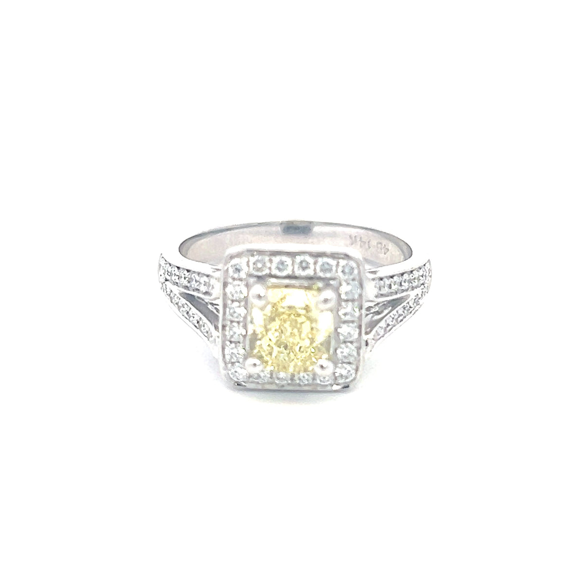 14K White Gold 1.52cttw Fancy Natural Yellow Diamond Halo Engagement Ring, Size 6.5