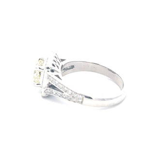 Anillo de compromiso con halo de diamantes amarillos naturales de lujo de 1,52 quilates de oro blanco de 14 quilates, tamaño 6,5