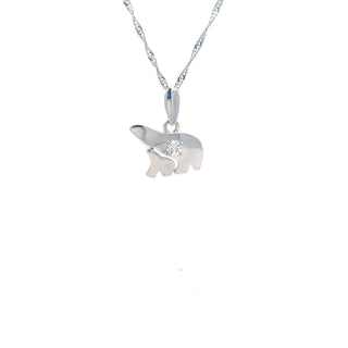 14K White  Gold 0.27cttw Diamond Mother and Cub Necklace with Singapore Chain (Spring Clasp) - Adjustable 16 & 18 Inches