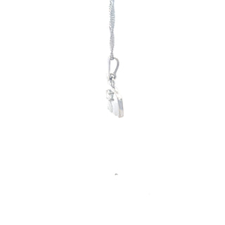 14K White  Gold 0.27cttw Diamond Mother and Cub Necklace with Singapore Chain (Spring Clasp) - Adjustable 16 & 18 Inches