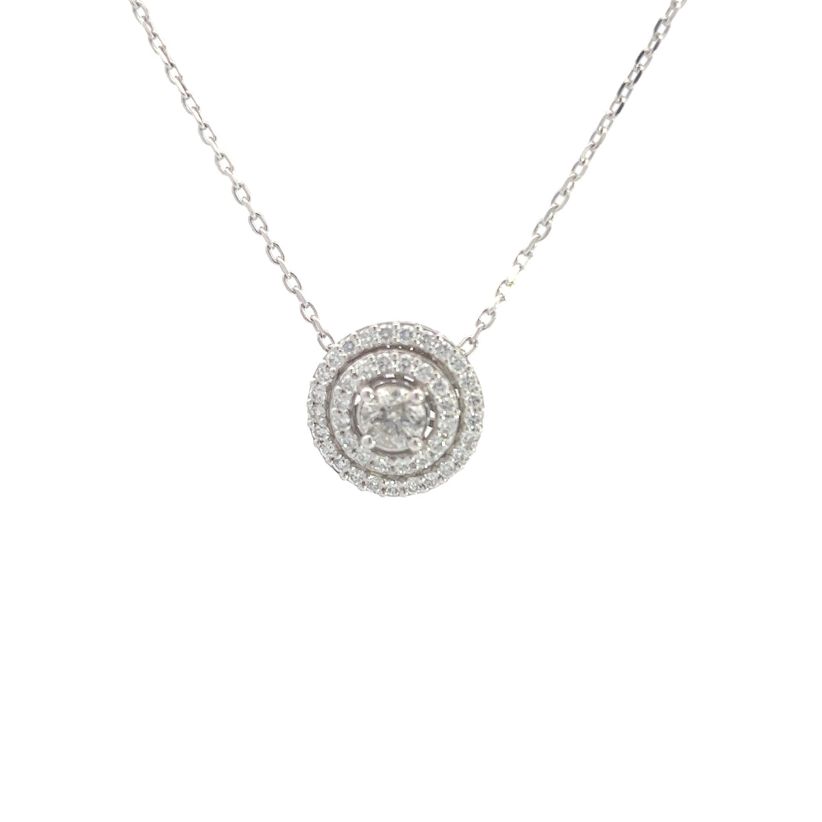 14K White Gold 1.14cttw Diamond Halo Pendant - 18&quot;