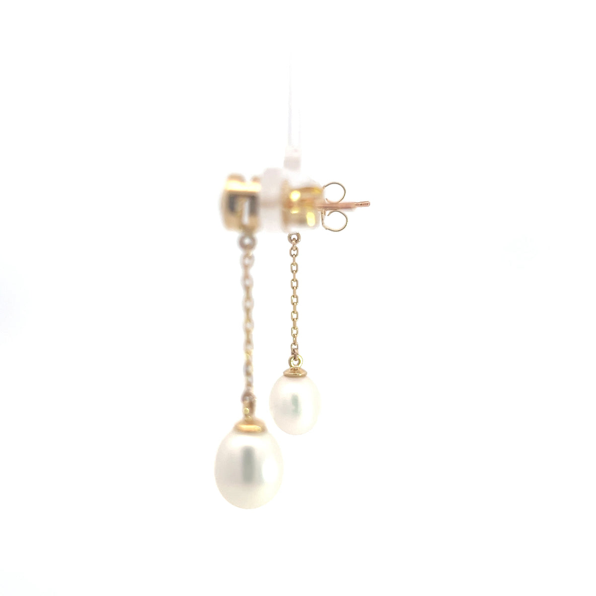 14K Yellow Gold Pearl and Diamond Dangle Earrings