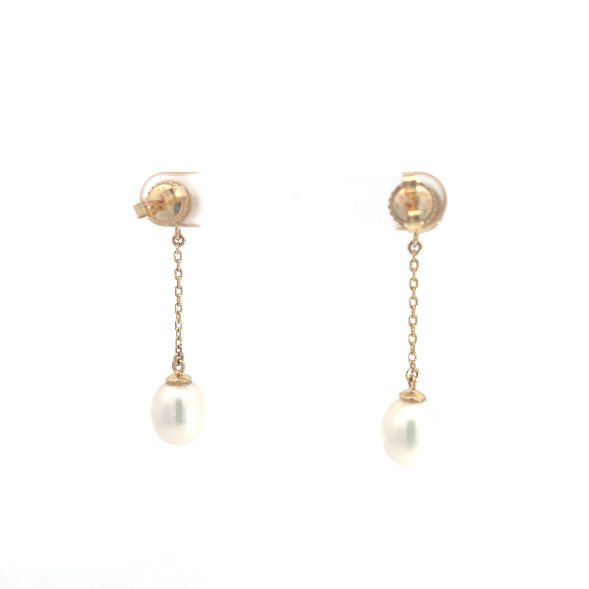 14K Yellow Gold Pearl and Diamond Dangle Earrings