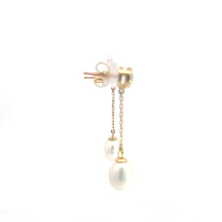 14K Yellow Gold Pearl and Diamond Dangle Earrings