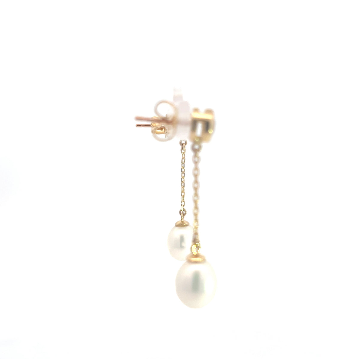 14K Yellow Gold Pearl and Diamond Dangle Earrings