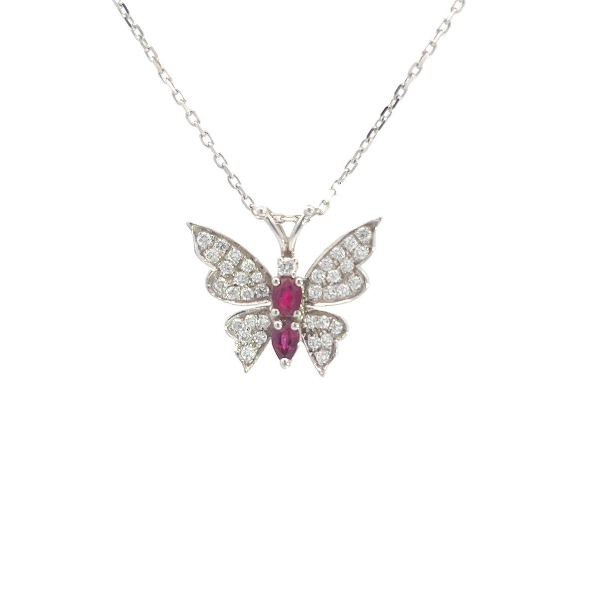 14K White Gold Ruby and Diamond Butterfly Necklace  - 18&quot;