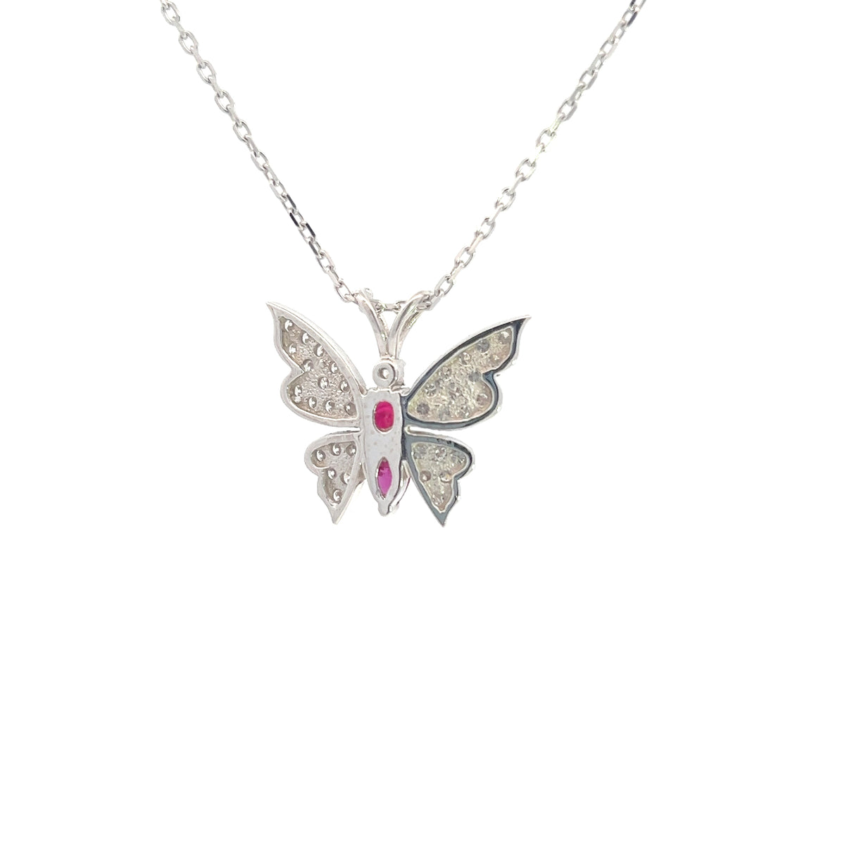 14K White Gold Ruby and Diamond Butterfly Necklace  - 18&quot;