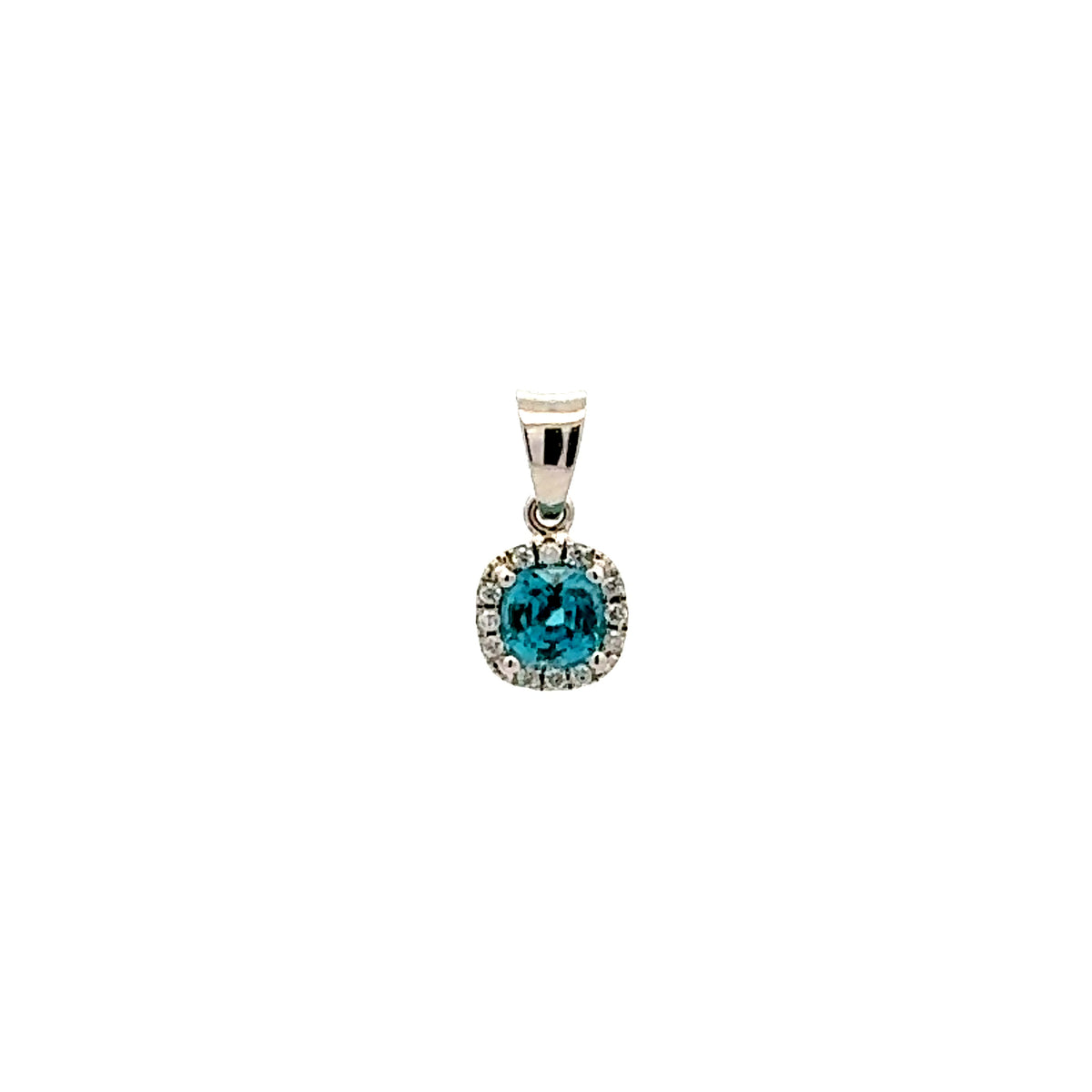 14K White Gold Blue Zircon and Diamond Pendant