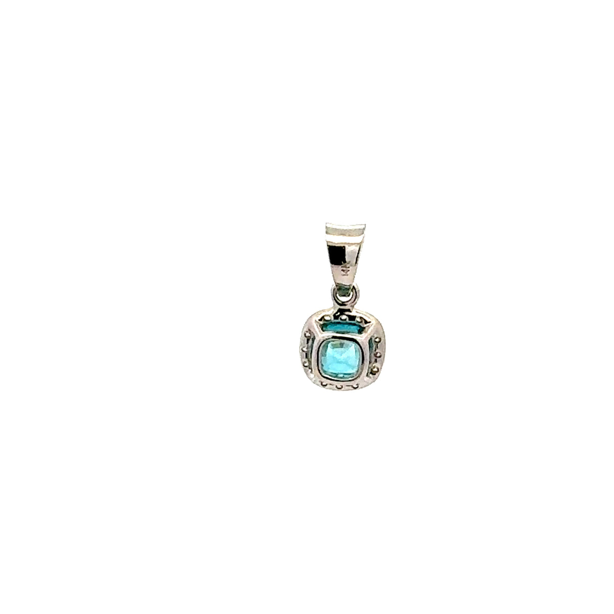 14K White Gold Blue Zircon and Diamond Pendant