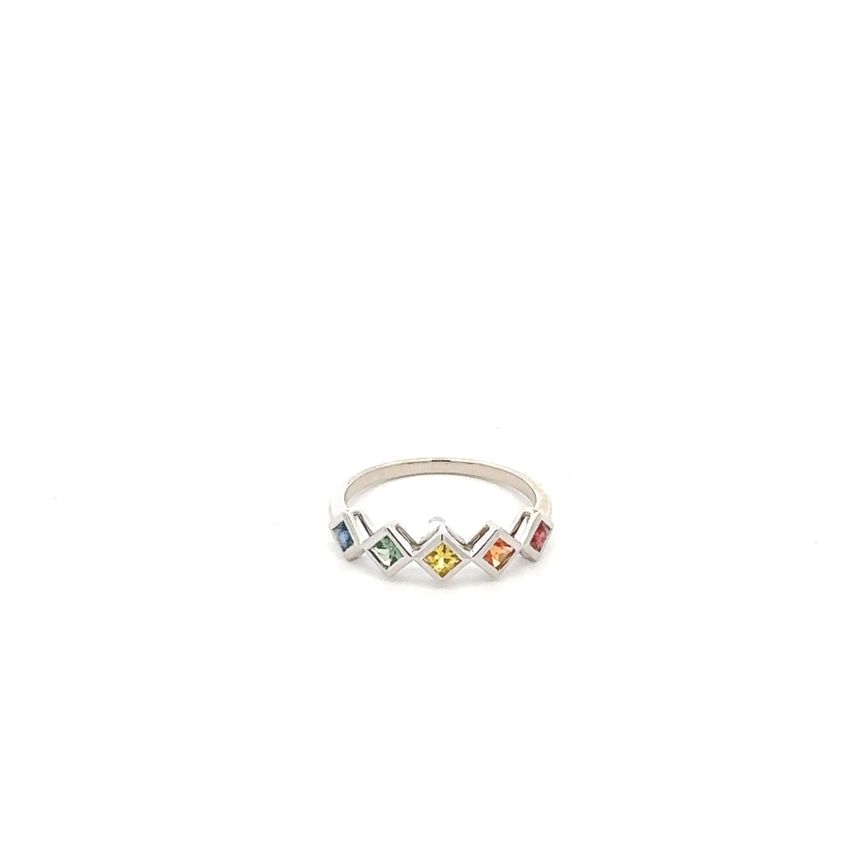 14K White Gold Rainbow Sapphire Ring