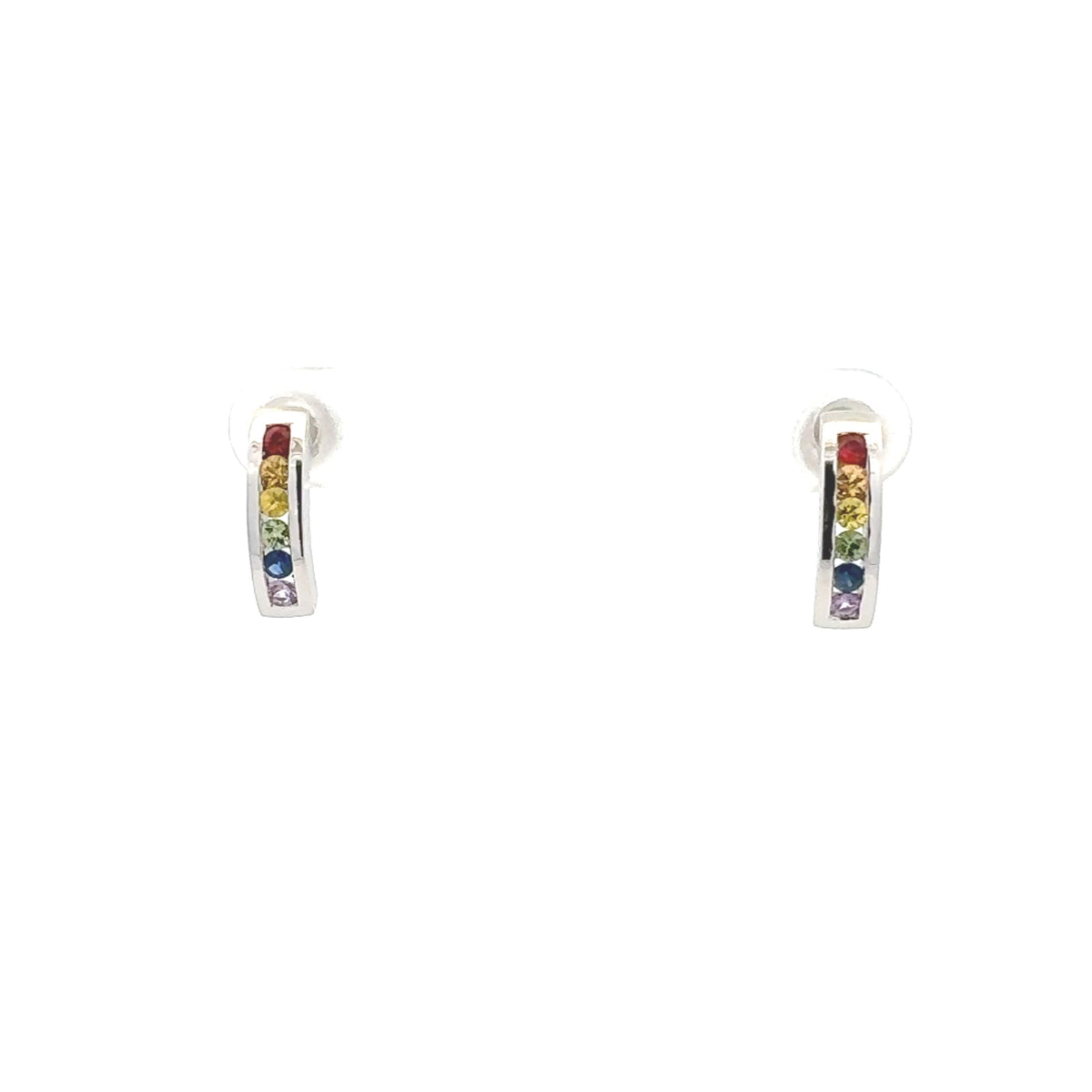 14K White Gold Rainbow Sapphire Earrings