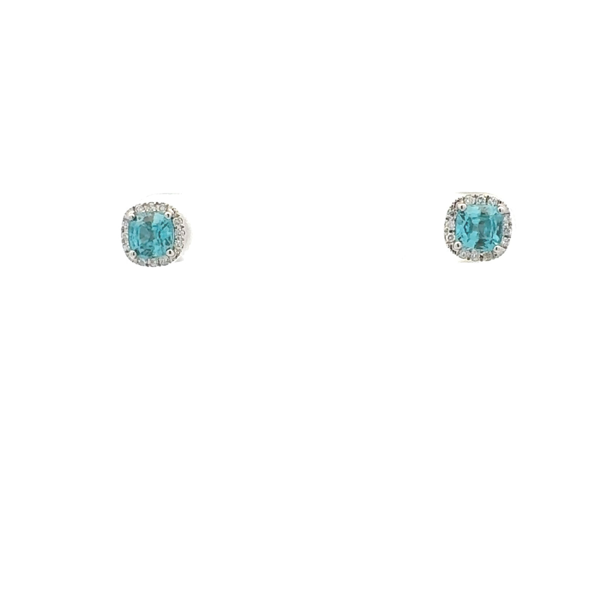 14K White Gold Blue Zircon and Diamond Earrings