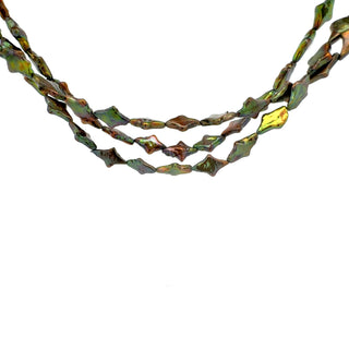 Silver Green Colored Star Shaped Fresh Water Pearls Triple Strand - 16"