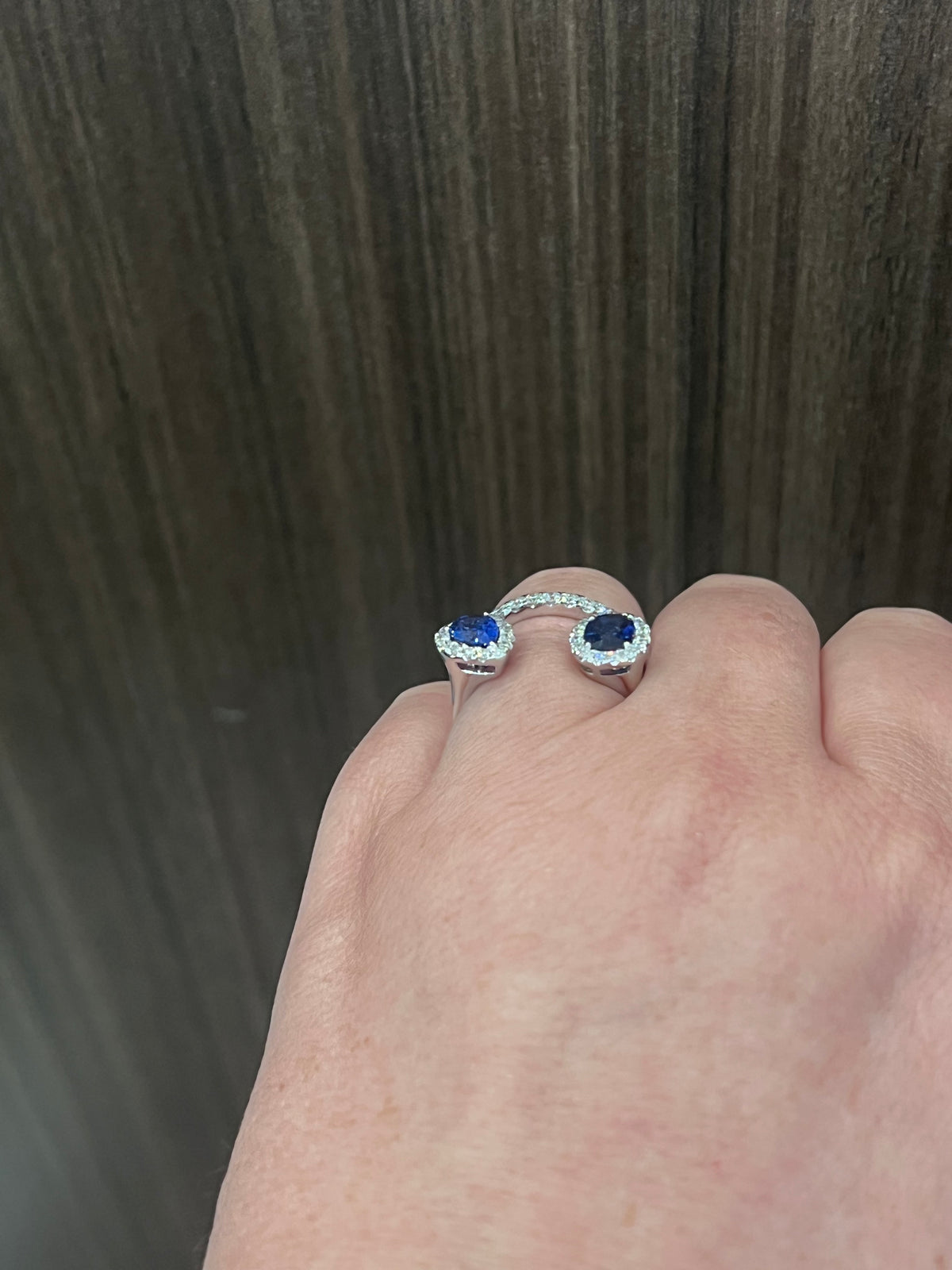 14K White Gold 1.49 cttw Blue Sapphire and White Diamond Ring