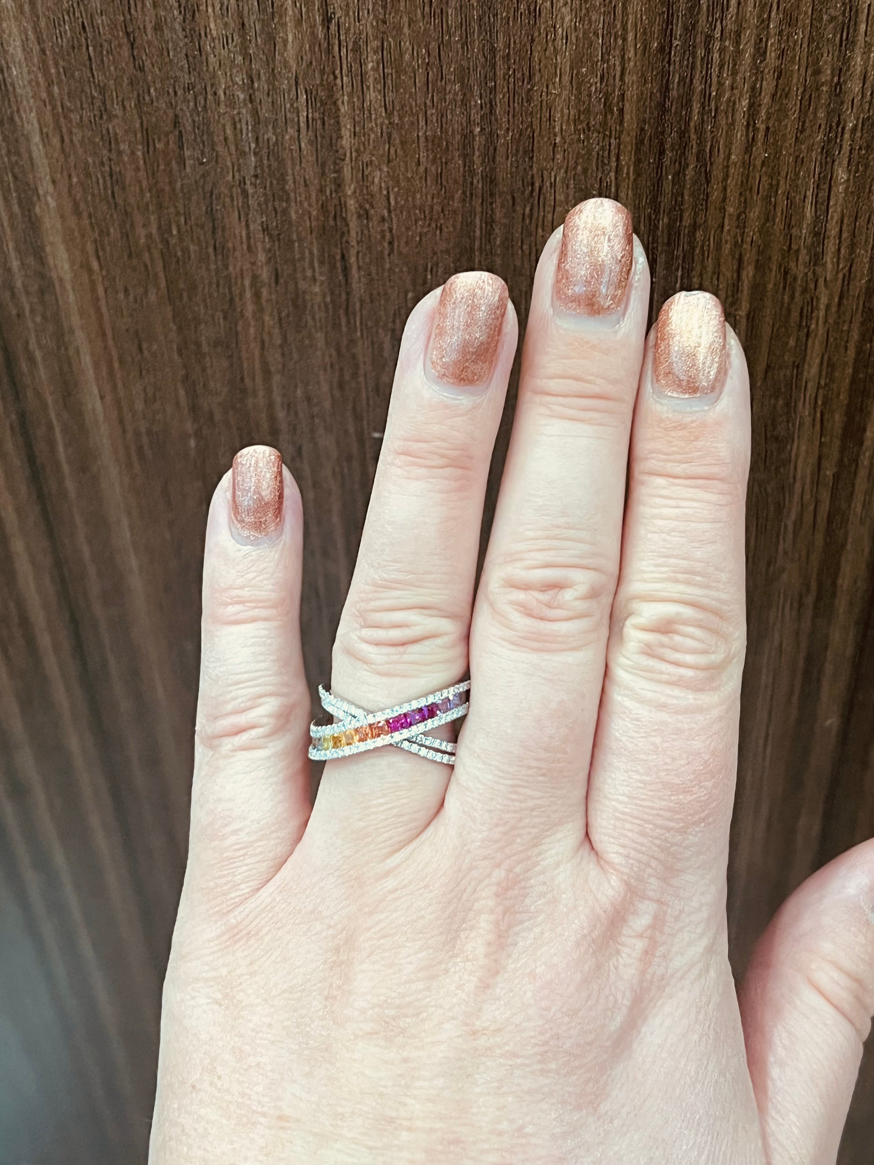 14K White Gold 1.70 cttw Multicoloured Sapphire and White Diamond Ring - 5