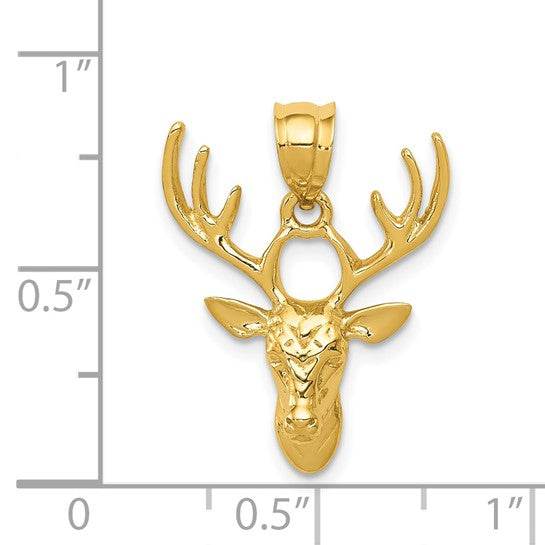 Dije de cabeza de ciervo pulido en oro amarillo de 14 quilates - 23 mm x 18 mm