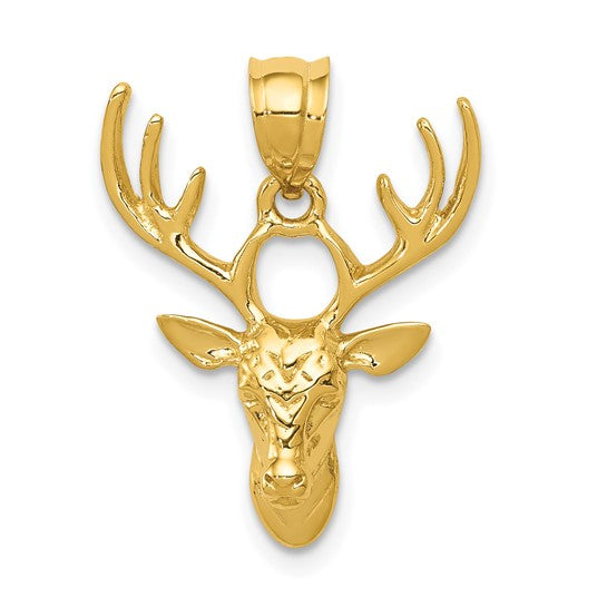 14K Yellow Gold Polished Deer Head Charm - 23mm x 18mm