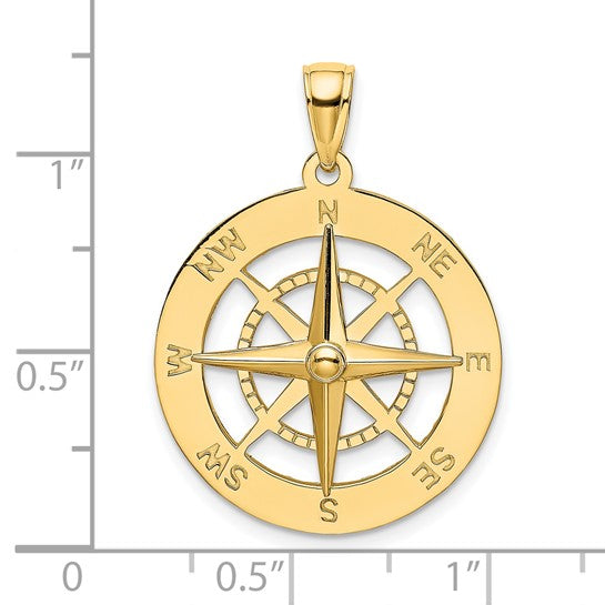 14K Yellow Nautical Compass Charm - 28mm x 21mm