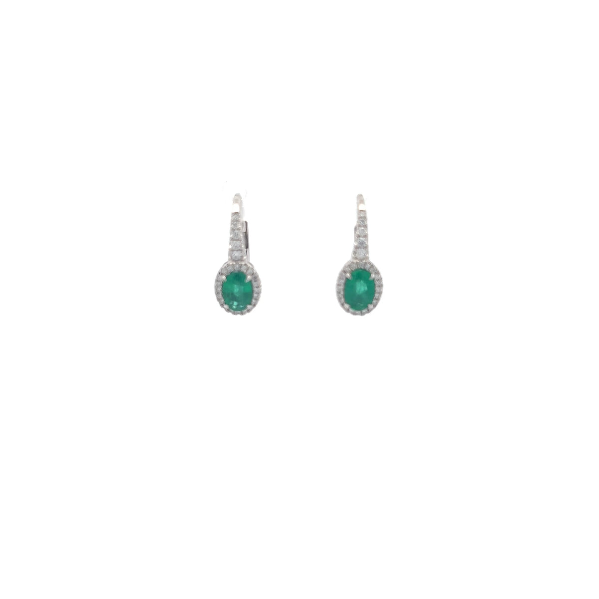 18K White Gold 0.90 cttw Emerald and White Diamond Earrings