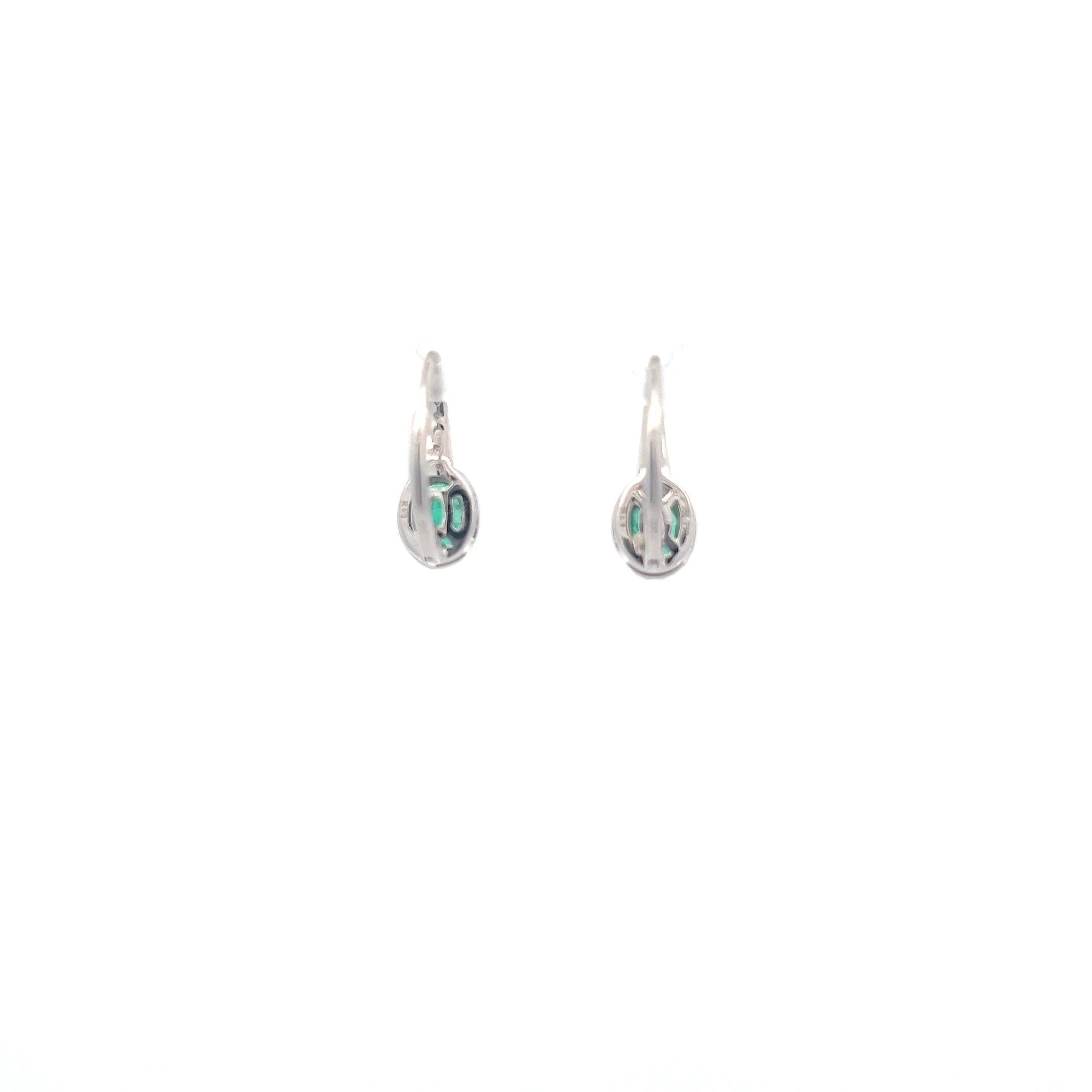 18K White Gold 0.90 cttw Emerald and White Diamond Earrings