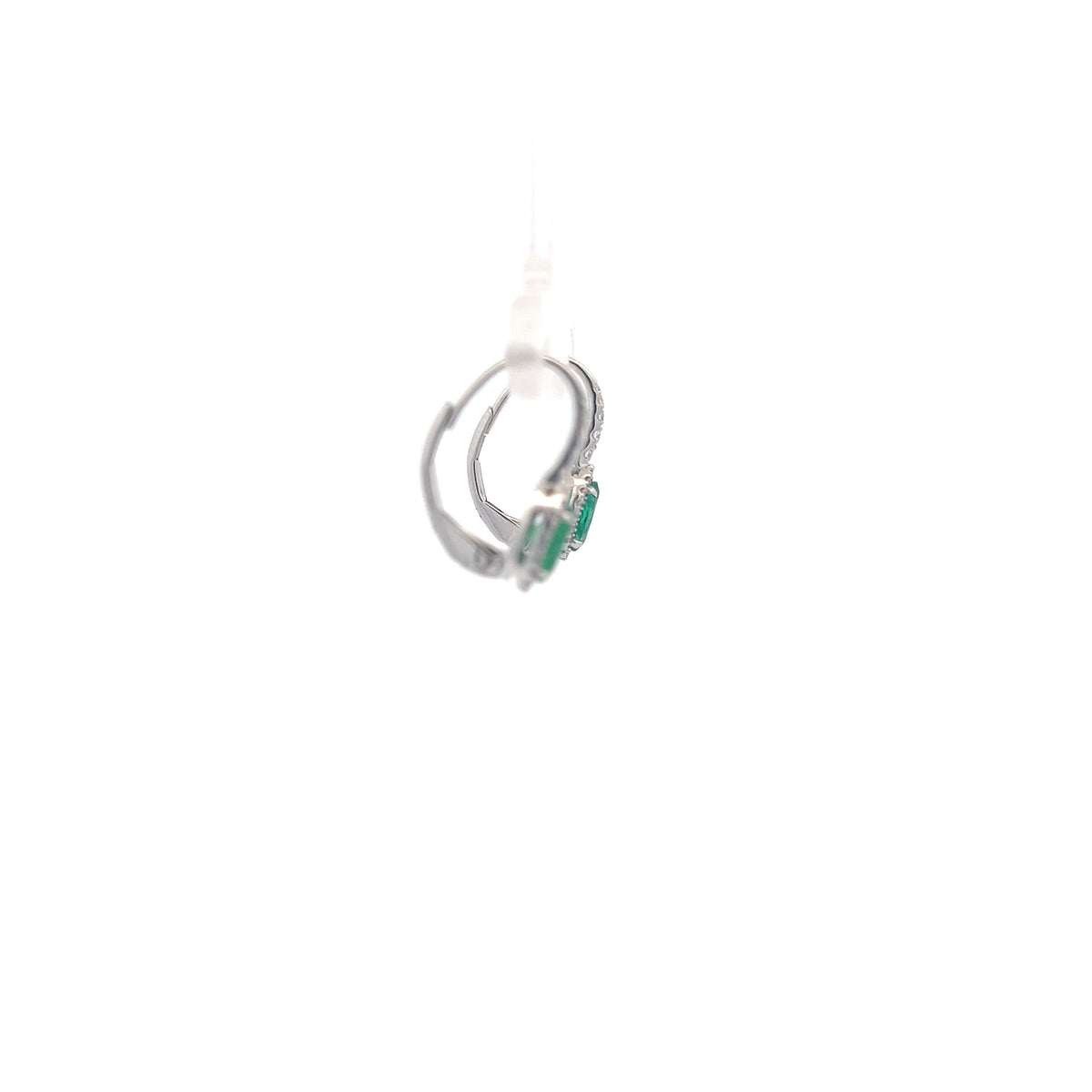 18K White Gold 0.90 cttw Emerald and White Diamond Earrings