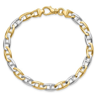 Eslabón de ancla plano elegante, pulido a mano, de 14 quilates, dos tonos, 6,6 mm, con elegante cadena con cierre de langosta 