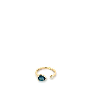 10K Yellow Gold London Blue Topaz and Maple Leaf Diamond Ring