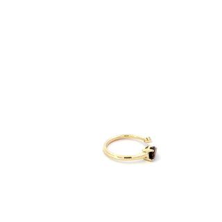 10K Yellow Gold Smokey Quartz and Maple Leaf Diamond Ring