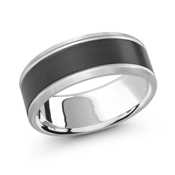 14K White Gold and Carbon-Fiber Mens Band