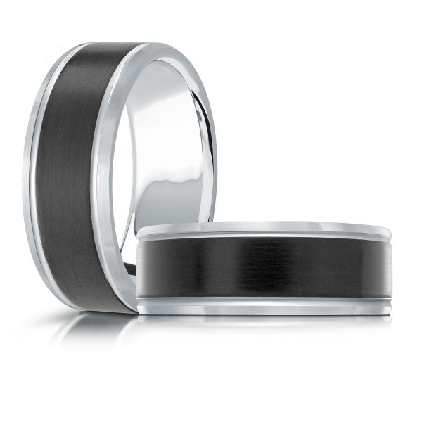 14K White Gold and Carbon-Fiber Mens Band