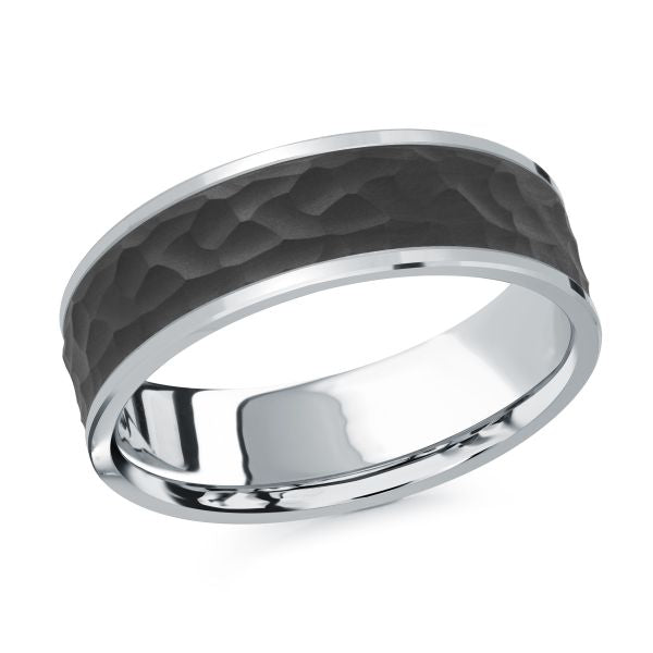 14K White Gold and Carbon-Fiber Mens Band