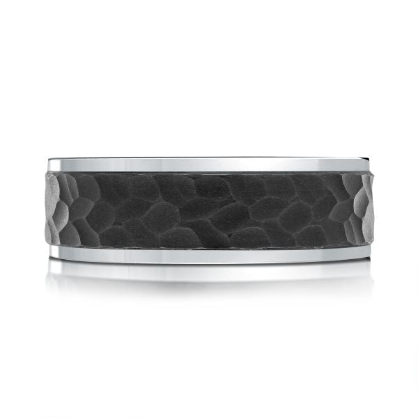 14K White Gold and Carbon-Fiber Mens Band