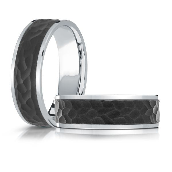 14K White Gold and Carbon-Fiber Mens Band