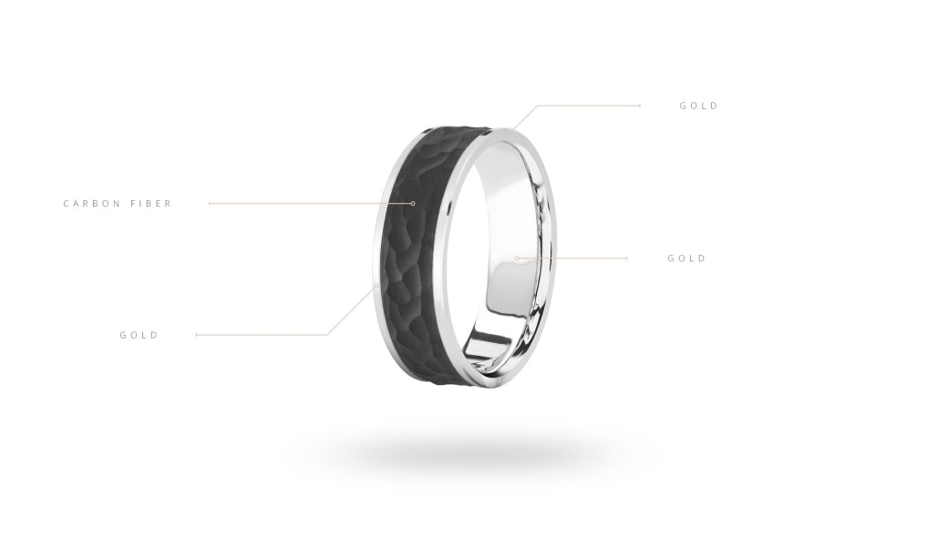 14K White Gold and Carbon-Fiber Mens Band