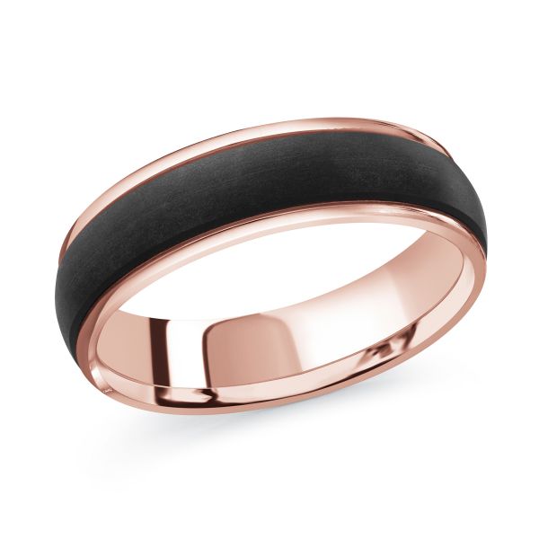 14K Rose Gold and Carbon-Fiber Mens Band